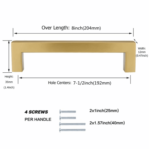 Brass Cabinet Pulls Square Gold 10 Pack 7.5 Inch 1