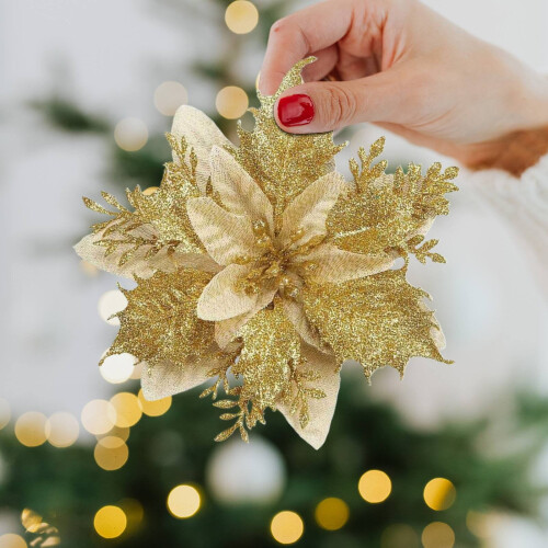 Glitzernder künstlicher Weihnachtsstern, 14,5 cm 2