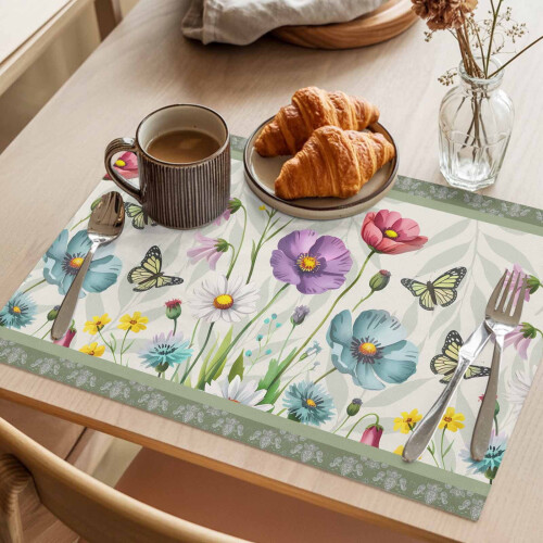Platzsets mit Frühlingsblumenmuster, 1er-Set, grüner Rand 2