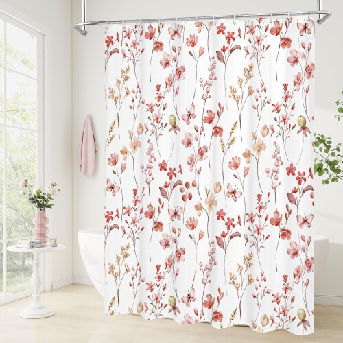 Cortina de chuveiro floral em aquarela com borboleta azul, 152 x 183 cm (60 x 72 polegadas) 1