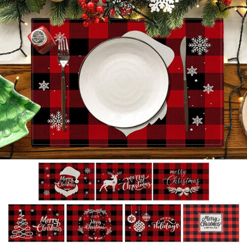 Christmas placemat cotton linen thermal table mat 2