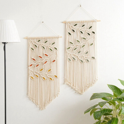 Macrame Wall Hanging Green Leaf Boho Decor Handmade 2