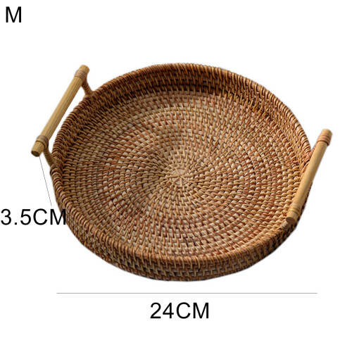 Round rattan serving tray with handles 12-inch 1
