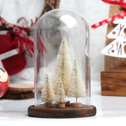 Artificial Mini Christmas Trees with Wood Base 8PCS 1