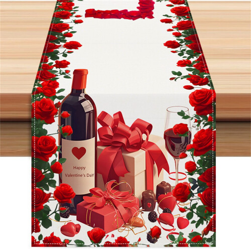 Chemin de table pour la Saint-Valentin avec roses et cœurs, 1 pièce 1