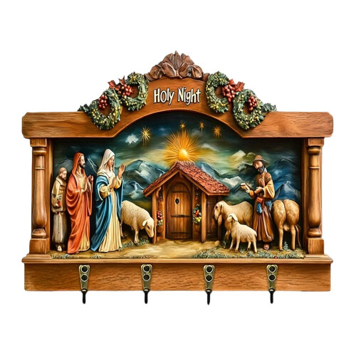 Porte-clés mural rustique en bois 11,8 x 9,8 pouces 1