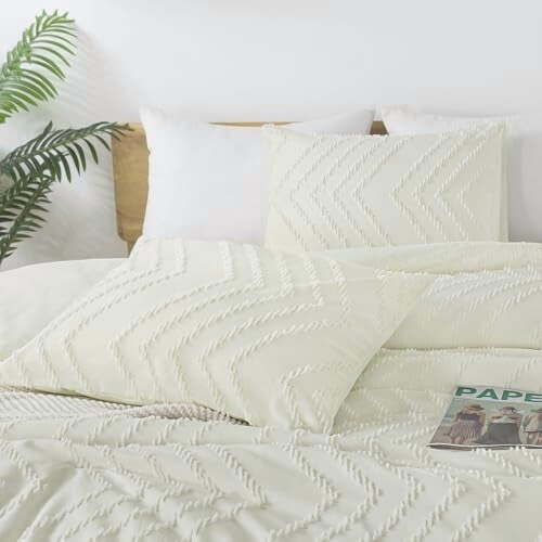 Ivoren Boho getuft dekbedset, queensize, 3-delig 2