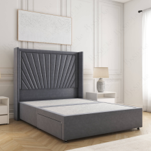 (Steel, 6ft Super King (No Mattress)) Alina Divan Double Bed Plush Velvet 54” Winged Headboard Built-in 2 Drawers Storage Mattress