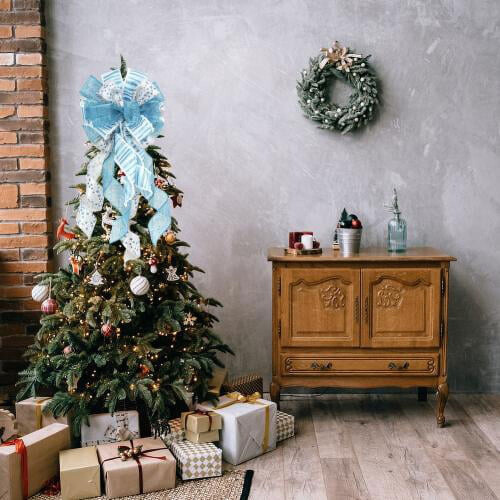 Christmas Tree Topper Bow Grey Silver Snowflake 40x12 Inch 2