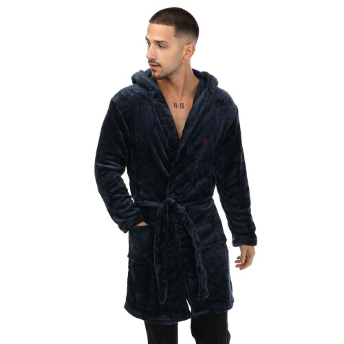 Farah (L-XL, Navy) Farah Mens Plain Polyester Dressing Gown 2