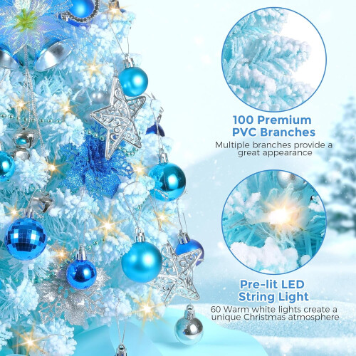 Mini Flocked Blue Christmas Tree with Lights 2 Feet 2
