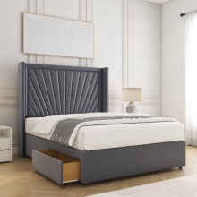 (Steel, 6ft Super King (with Mattress)) Alina Divan Double Bed Plush Velvet 54” Winged Headboard Built-in 2 Drawers Storage Mattress