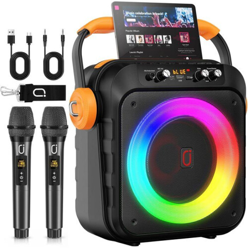 Draagbare karaoke - SVATV - MS80 - 2 draadloze microfoons - Bluetooth 5.0 - LED disco 5 effecten