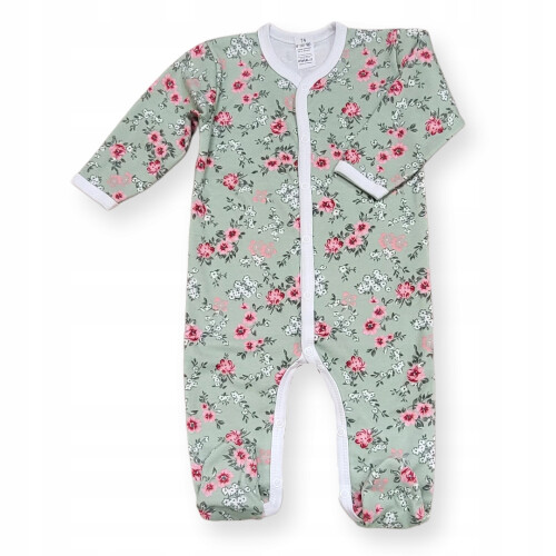Bomulds heldragt pyjamas med knapper str. 74 til piger med blomster