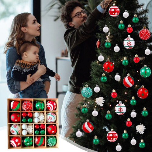 Christmas Ornament Set Red Green Electroplated 42 Pack 1