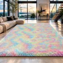(Rainbow, 120cm x 170cm (4ft x 5ft 8")) Non Slip Rugs Shaggy Fluffy Rugs Runners & Bath Door Mats