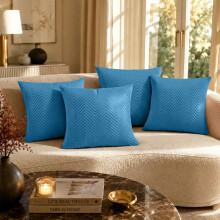 (Pack of 4, Teal) Luxury Chevron Embossed Velvet Cushion Covers 20x20 Inch with Cushion Pads - Premium Crushed Velvet Pillow Cases with Zip
