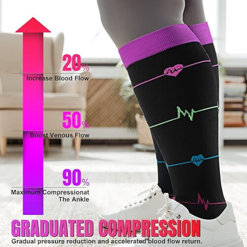 Compression Socks 15-20mmHg Knee Length Extra-Wide Calf 2