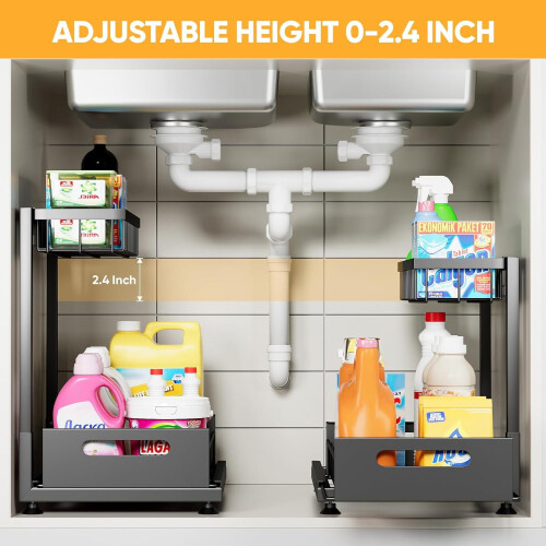 Under Sink Organizer 2-Tier Metal Pull-Out Rack 2 Pack 1
