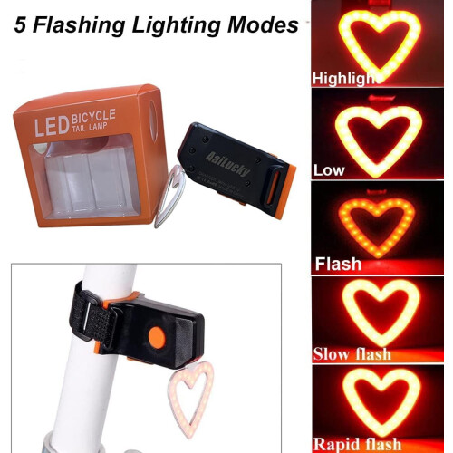 Bike Tail Light LED Rechargeable Heart Shape 5 Modes 2
