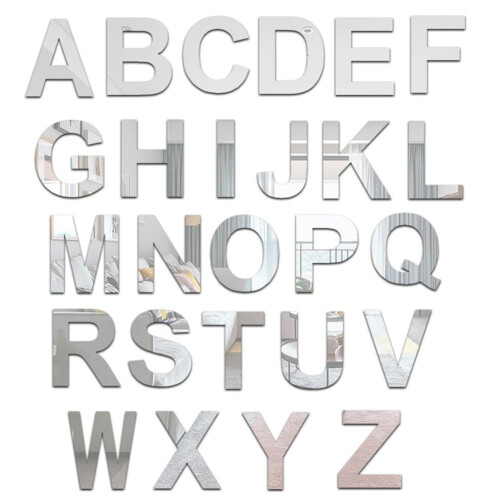Acrylic Mirror Wall Stickers Alphabet Letters 26 pcs Silver 1