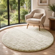 (Cream, 120cm x 120cm (4ft x 4ft)_Round Rug) Non Slip Rugs Shaggy Fluffy Rugs Runners & Bath Door Mats