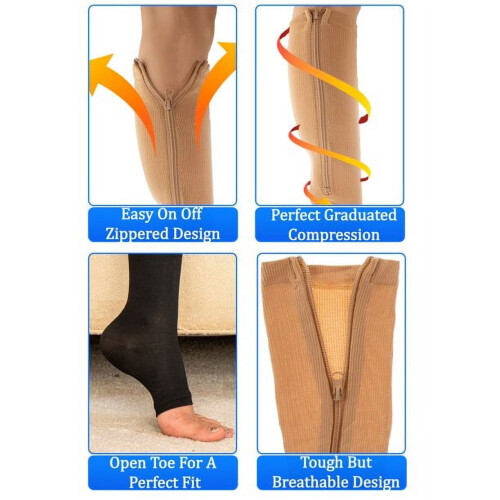 Compression Socks 20-30 mmHg Knee High Open Toe 2 Pairs 2