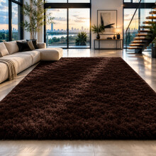 (Brown, 120cm x 170cm (4ft x 5ft 8")) Non Slip Rugs Shaggy Fluffy Rugs Runners & Bath Door Mats