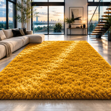 (Yellow/Ochre, 80cm x 150cm (2ft 8" x 5ft)) Non Slip Rugs Shaggy Fluffy Rugs Runners & Bath Door Mats