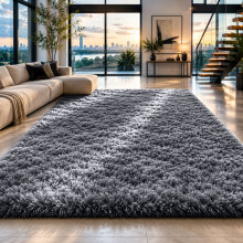 (Grey, 60cm x 110cm (2ft x 3ft 7")) Non Slip Rugs Shaggy Fluffy Rugs Runners & Bath Door Mats