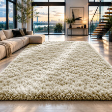 (Cream, 200cm x 290cm (6ft 8" x 9ft 7")) Non Slip Rugs Shaggy Fluffy Rugs Runners & Bath Door Mats