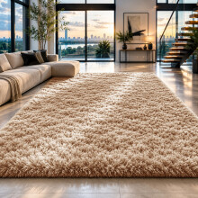 (Beige, 200cm x 290cm (6ft 8" x 9ft 7")) Non Slip Rugs Shaggy Fluffy Rugs Runners & Bath Door Mats