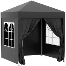 2 x 2m Pop Up Gazebo with Sidewalls & Windows, Waterproof Garden Party Tent Marquee Canopy with Carry Bag for Wedding & Outdoor Events, Black
