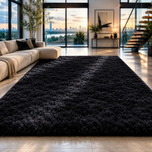 (Black, 200cm x 290cm (6ft 8" x 9ft 7")) Non Slip Rugs Shaggy Fluffy Rugs Runners & Bath Door Mats