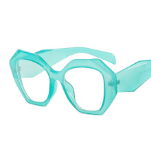 (C6 Blue Frame) Polygonales Brillengestell in Bonbonfarben, Blaulichtfilterbrille ohne Sehstärke LH002