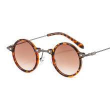 (C6 Leopard Print Frame Double Brown Lenses) Vintage Steampunk runde Hip-Hop-Sonnenbrille nach MaĂź fĂĽr Trendsetter