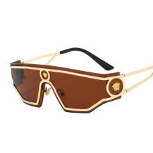 (C8 Gold Frame with Brown Lenses) Einteilige Metall-Sonnenbrille, angesagt bei Prominenten auf dem Laufsteg, Rock-Style, Unisex