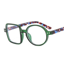 (C2 Transparent Green Frame) T22007 Einzigartige, ausgefallene Partybrille, individuell anpassbares quadratisch-rundes Farbblock-Hip-Hop-Plano-Gestell