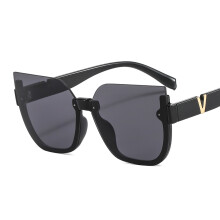 (C1 Black Frame with Gray Lenses) T2995 Women's Cat Eye Half Rim Sunglasses, Chic Retro V-Shaped Accent, Trendy Viral Shades
