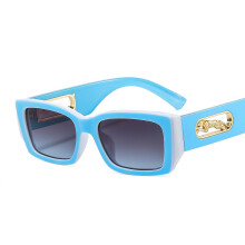 (C4-Blue White Frame with Gradient Gray Blue Lens) Små firkantede solbriller i godterifarge med tøft, moderne leopardtrykk, unisex 2986