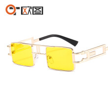 (C4 Gold Frame Yellow Lens) Occhiali da sole quadrati in metallo steampunk da donna, stile street retrò 522