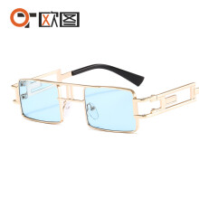 (C5 Gold Frame Blue Lens) Steampunk-Sonnenbrille aus Metall, quadratisch, fĂĽr Damen, Street Style Retro 522