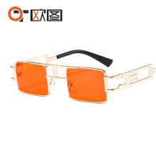 (C3 Gold Frame with Red Lens) Steampunk-Sonnenbrille aus Metall, quadratisch, fĂĽr Damen, Street Style Retro 522