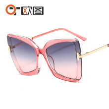 (C6 Pink Frame with Gray-Pink Lenses) Unisex-Sonnenbrille mit großem T-Bügel, farbenfroh, vielseitig und individuell