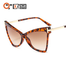(C2 Leopard Print Frame Double Brown Lens) Okulary przeciwsłoneczne damskie Cat Eye z paskiem w kształcie litery T, 2001