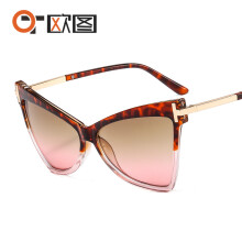 (C5 Leopard Transparent Frame Brown Pink Lens) Okulary przeciwsłoneczne damskie Cat Eye z paskiem w kształcie litery T, 2001