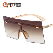 (C3 Brown Frame with Double Brown Lenses) Occhiali da sole unisex con montatura grande quadrata e borchie, modello 6932, colore oceano.