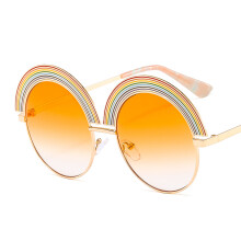 (C4 Gold Frame Double Orange Lenses) Occhiali da sole oversize rotondi in metallo arcobaleno con lenti piatte personalizzate da donna 7900