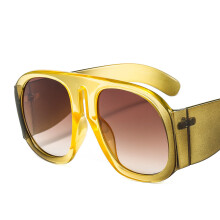 (C4 Yellow Frame Double Brown Lenses) Occhiali da sole rotondi con montatura grande Ins per donna, stile street, passerella, color-blocking T1770
