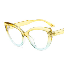 (C7 Yellow-blue frame with transparent lenses) Cat-Eye T-Bar Damen-Sonnenbrille mit Farbverlauf 2018